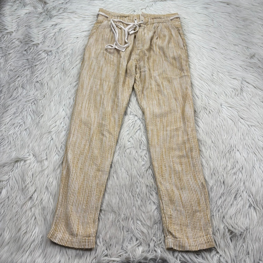 Free People Women's 0 Light at Sunrise Yellow Woven Stripe Crop Pant Resort Boho